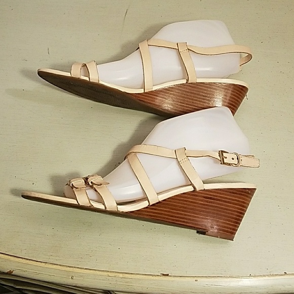 FRANCO SARTO TAN LEATHER WEDGE SANDALS - Picture 3 of 5